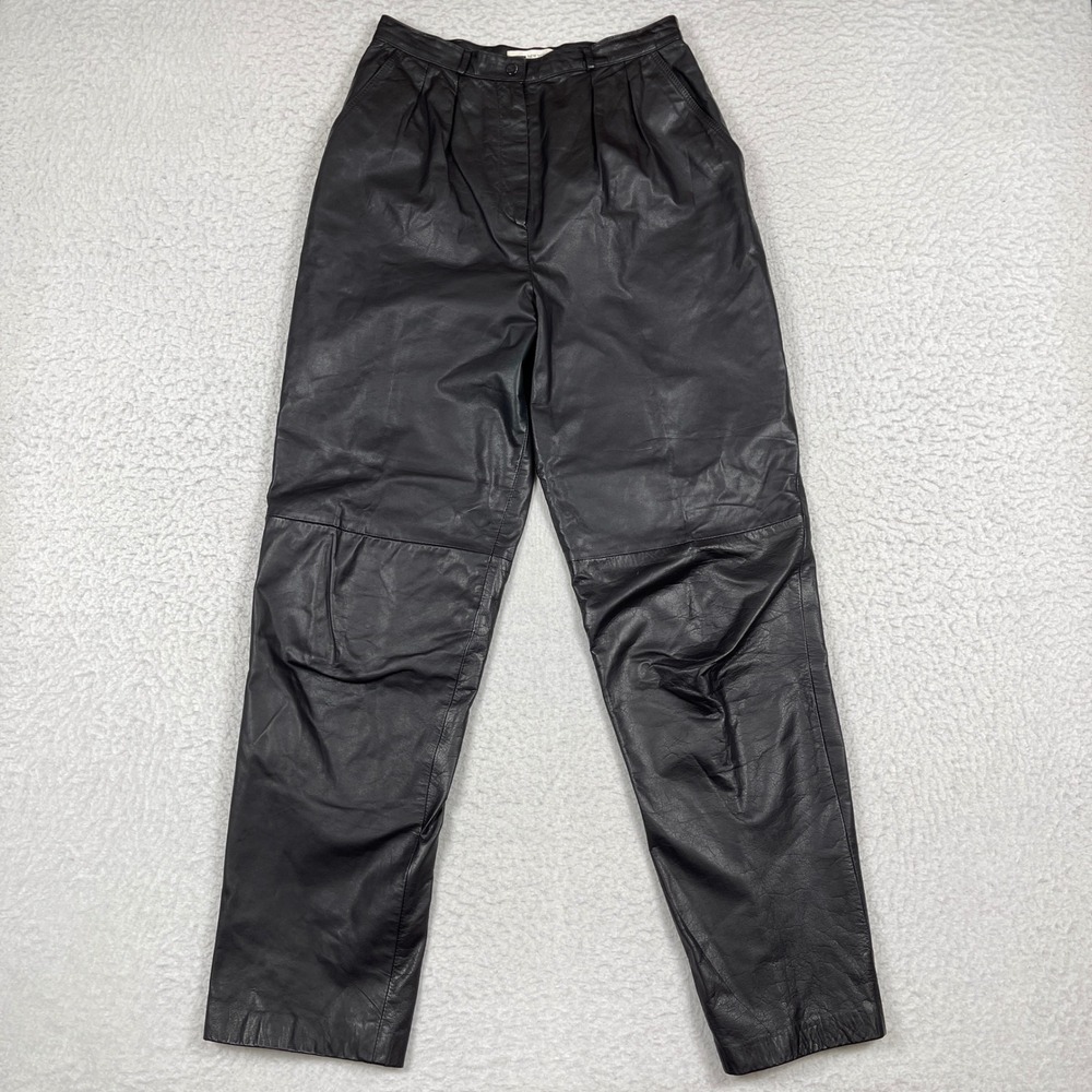 Jones New York Leather Pants Womens 10 (27"x30") Black Pleated High Rise Vintage